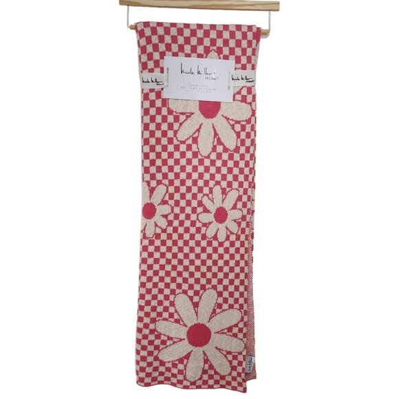 Nicole Miller Cotton Throw Blanket Decorative Oversize Floral And Check 50x70in‎ - Picture 1 of 14